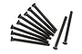 A set of ten black metal countersunk head screws with fine threading, arranged in a fan pattern on a white background.