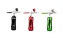 Three handheld airbrushes with integrated rechargeable compressors in black, red, and green, displayed against a white background.