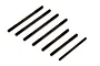 A set of six black metal threaded rods arranged diagonally against a white background.
