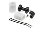 HPI Racing 12-18 size air filter set including two white foam filter elements, a black plastic filter housing, an elbow connector, a screw, and two zip ties.