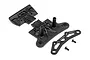 HPI Racing RS4 Sport 3 bumper set including plastic bumper mounts, support brace, and two small screws on a white background.