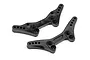 Two black plastic shock towers for HPI RS4 Sport 3 RC car, shown from different angles on a white background.