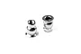 Two silver metal ball studs for RC suspension, shown from different angles on a white background.