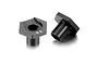 Two black aluminium RC wheel hex hubs with -0.5 offset markings, shown from different angles on a white background.