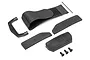 HPI Racing RS4 Sport 3 battery strap set including hook-and-loop strap, foam pads, plastic mount, metal pin, and screws.