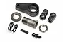 HPI Racing RS4 Sport 3 servo saver set components including plastic arms, metal threaded post, spring, nuts, and ball studs on a white background.