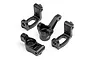 A set of four black plastic steering hubs and uprights for an HPI RS4 Sport 3 RC car, arranged on a white background.