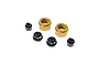 Losi gold aluminium fork cap set including two gold caps and four black threaded components on a white background.