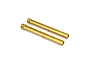 Two gold-anodized metal fork tubes for an RC motorcycle, shown side-by-side against a white background.