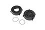Losi flywheel housing and seal set including two black plastic circular housings and two thin black O-ring seals on a white background.