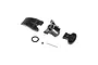 Losi rear fender mount set for RC motorcycle including plastic mounts, a metal pin, a small screw, and an O-ring on a white background.