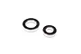 Two rubber shielded ball bearings of different sizes on a white background.