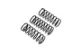 Three black metal coil springs arranged diagonally on a white background.