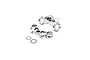 Losi silver aluminium triple clamp set for RC motorcycle, including two machined metal clamps, a washer, and an O-ring.