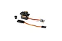 Spektrum SX108PM micro servo with metal gears, featuring a black plastic case, orange and brown wiring, and an included servo horn accessory.