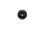 A black circular flywheel assembly for an RC motorcycle, featuring a central metal ball bearing, isolated on a white background.