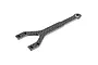 A Y-shaped carbon fibre upper deck brace for an RC car, featuring a woven texture and mounting holes at each end.