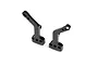 Two black anodized aluminium RC car shock tower components shown from an angled perspective against a white background.