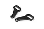 Two black anodized aluminium rear ARS plates for XRAY RC cars, featuring a tapered shape with a mounting hole and a slotted opening.