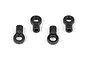 Four black composite ball joints for RC suspension arranged on a plain white background.