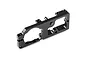 A black anodized aluminium motor mount for an RC car, shown from an angled perspective against a white background.