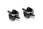 Two black metal XRAY Hudy spring steel ball bearing driveshaft adaptors for RC cars, shown against a white background.