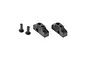XRAY composite battery holder and backstop parts, including two black plastic blocks and two small pins on a white background.