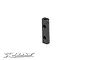 A black anodized aluminium long servo mount for RC cars, featuring threaded holes, isolated against a white background with an XRAY logo in the corner.