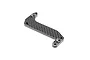 A black carbon fibre floating servo holder for an RC car, featuring a distinct S-shape with mounting holes at both ends.