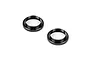 Two black anodized aluminium adjustable shock nuts for RC cars, shown from an elevated angle on a white background.