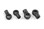 Four black plastic open shock ball joints for RC cars arranged in a row on a white background.