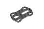 A studio shot of an XRAY 2.5mm carbon fibre narrow track arm mount plate featuring a woven texture and multiple mounting holes.