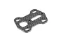 A flat, rectangular carbon fibre arm mount plate with rounded corners, multiple mounting holes, and a central slot, isolated on a white background.