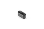 A small black aluminium RC car part with two threaded holes and a central post, isolated on a white background.