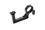 A black anodized aluminium rear bulkhead for an XRAY RC car, featuring a circular bearing mount and multiple screw holes.