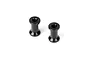 Two black aluminium rear brace mounts for RC cars, shown from a top-down angle against a white background.