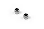 Two small silver-coloured metal ball joints for RC car suspension on a white background.