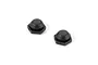 Two black composite side spring holders for XRAY RC cars, shown from a top-down angle on a white background.