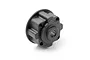 A black XRAY carbon fibre composite differential case for RC cars, featuring a molded X logo and screw holes on a white background.