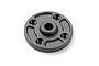 A circular black carbon fibre composite differential cover for XRAY RC cars, featuring a central hole and four countersunk screw holes.