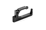 A black anodized aluminum front top deck mount for an RC car, featuring multiple screw holes and a vertical post.