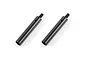 Two black cylindrical metal side tubes for RC cars, each with a threaded end and a small side hole, isolated on a white background.