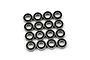 A set of sixteen identical rubber shielded ball bearings arranged in a four-by-four grid on a white background.