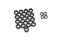 A collection of twenty RC ball bearings with black rubber seals arranged on a white background.