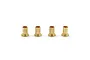 Four small brass flanged bushings lined up horizontally against a plain white background.