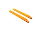 Two bright orange main rotor blades for an RC helicopter, shown against a plain white background.