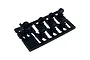A black plastic sprue containing several miniature gauge components for RC car interior detailing by Pandora RC.