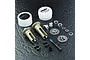 MST Aluminium Ball Differential Set including two differential outdrives, two grease containers, ball bearings, thrust washers, and assembly hardware.