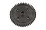 A black 46-tooth spur gear for an RC car, featuring a central hub and four mounting holes, isolated on a white background.
