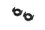 A pair of black plastic front spindle carriers for an RC car, marked LEFT and RIGHT.